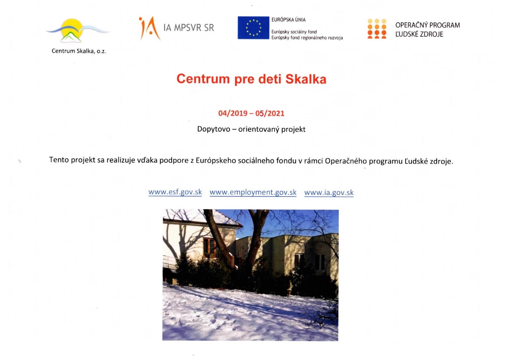 Plagát Projekt Centrum pre deti Skalka